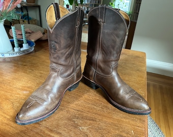 Vintage Chippewa Embellished Almond Toe Vibram Sole Cowboy Wellington Roper Boots Size 13 D Union Made in USA