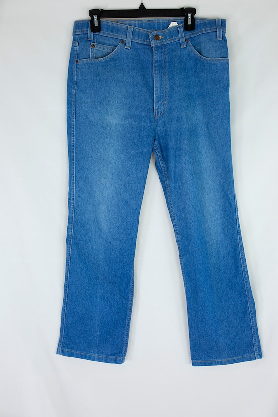 Vintage 70s Levi's 43415-4514 Brown Tab Straight Fit Medium Wash Soft Polyester Blend Jeans 36 x 32 Made in USA Levis