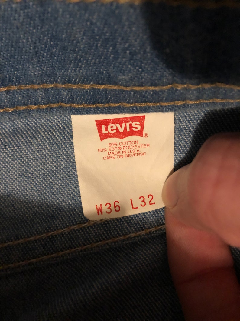 Vintage 70s Levi's 43415-4514 Brown Tab Straight Fit Medium Wash Soft Polyester Blend Jeans 36 x 32 Made in USA Levis image 3