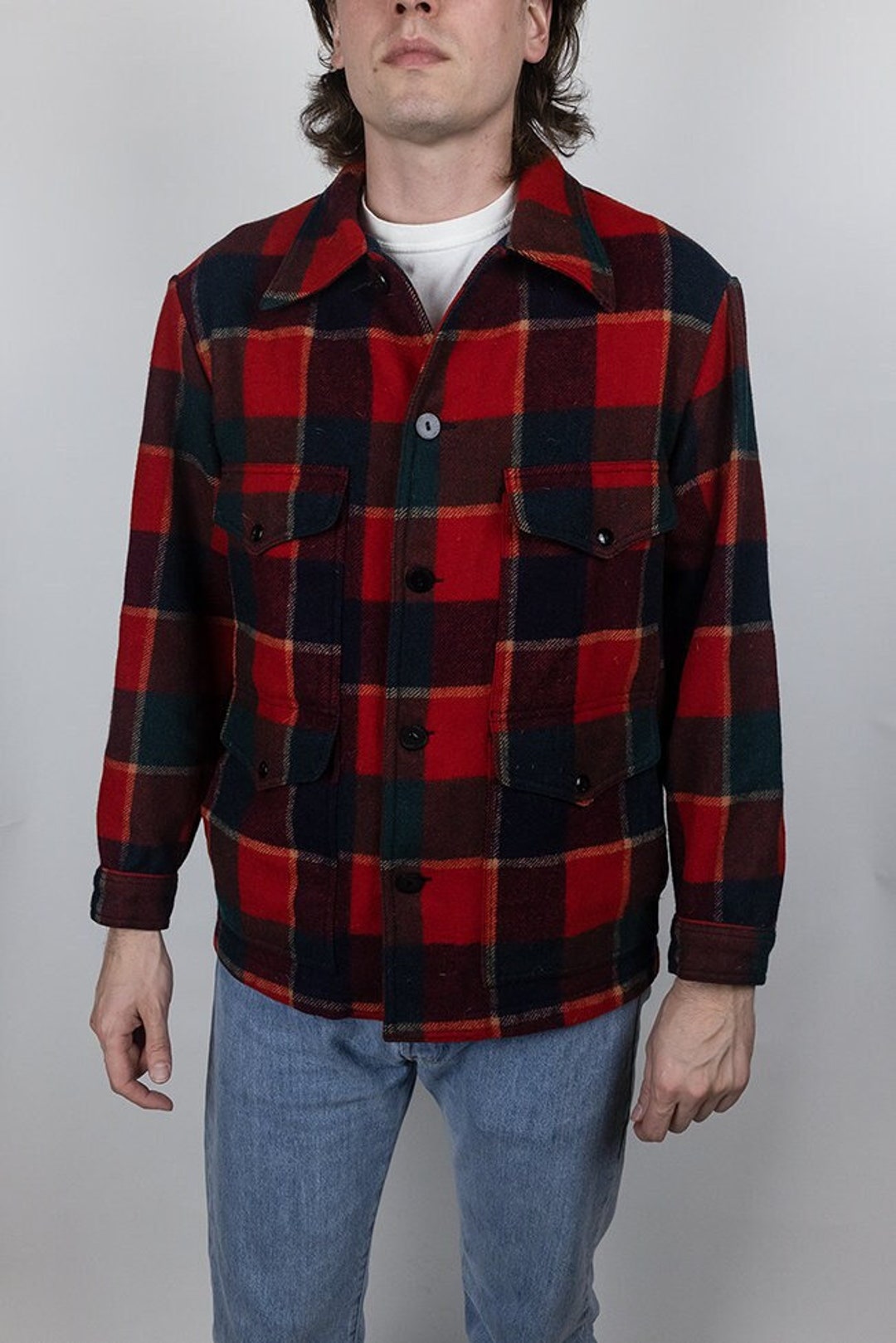 Vtg 70s Pendleton Mackinaw Cruiser Jacket XL Buffalo Plaid