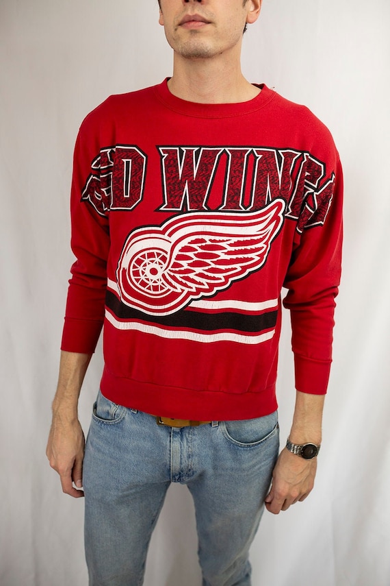 Vintage NHL Detroit Red Wings Pullover Hoodie Printed Big Logo 