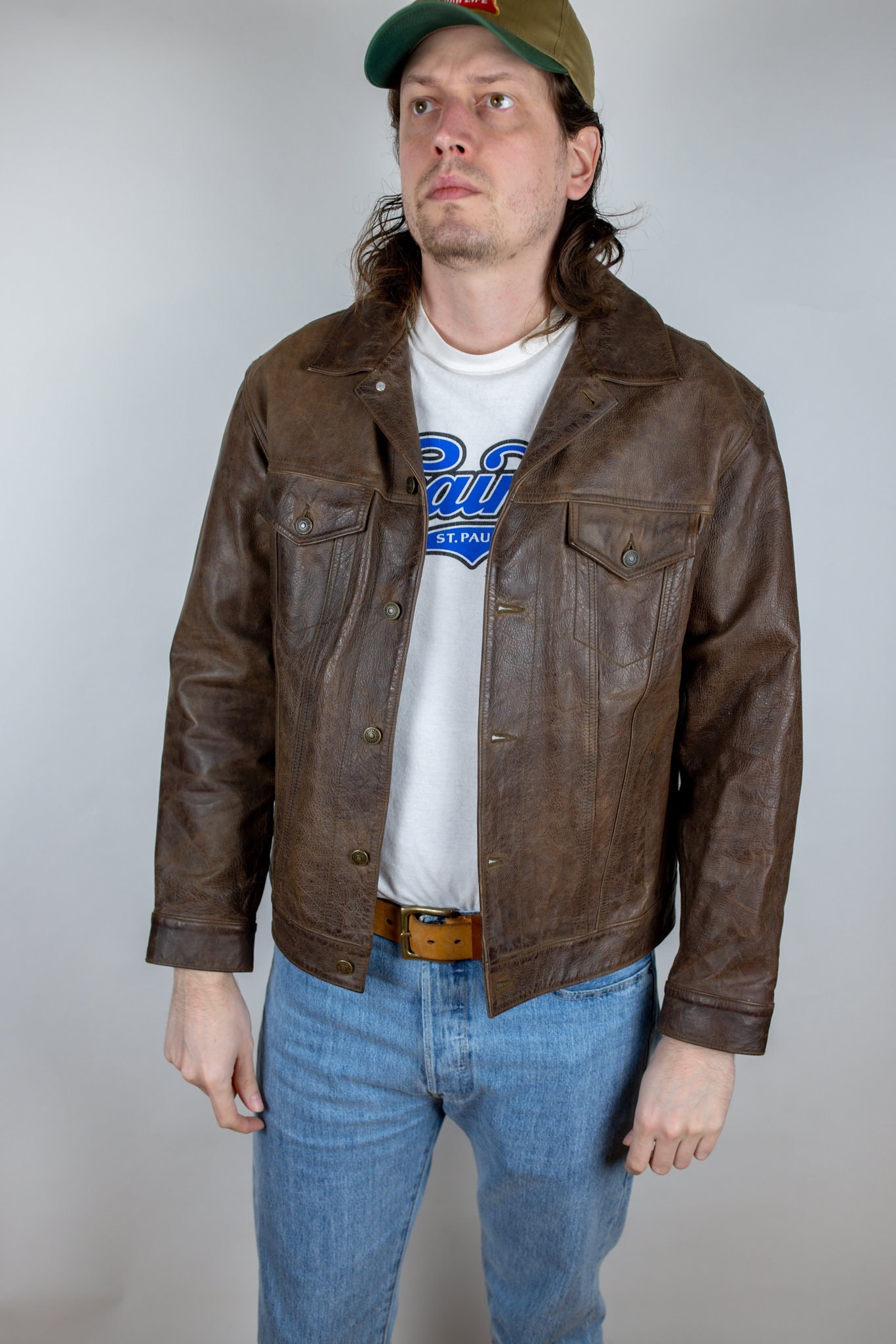 Vintage Y2K Gap Leather Brown Type 3 Trucker Jacket Size Vintage Y2K Gap Leather Brown Type 3 Trucker Jacket Size