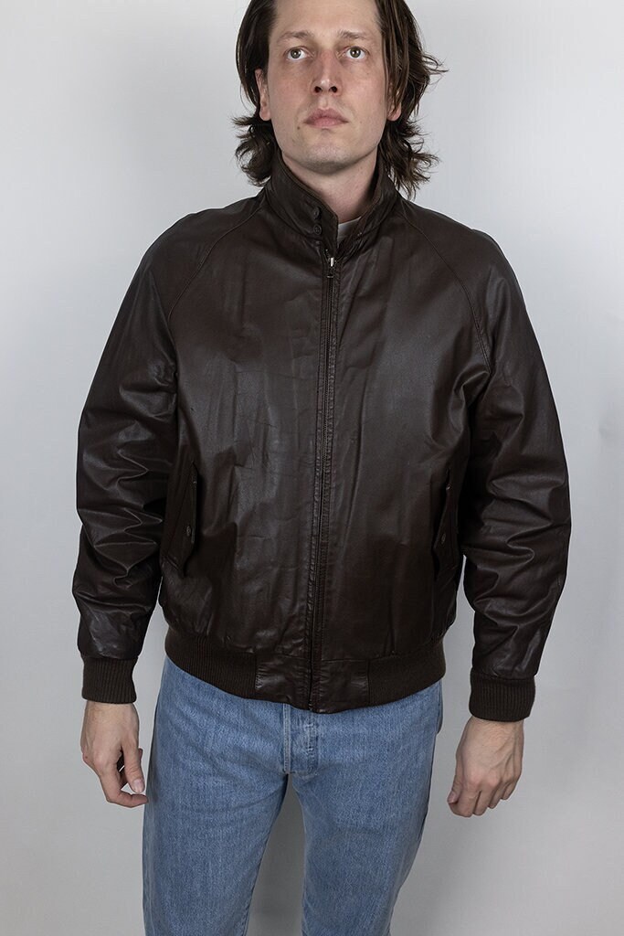 Vintage 80s Baracuta G9 Brown Leather Harrington Jacket Size Vintage 80s Baracuta G9 Brown Leather Harrington Jacket Size
