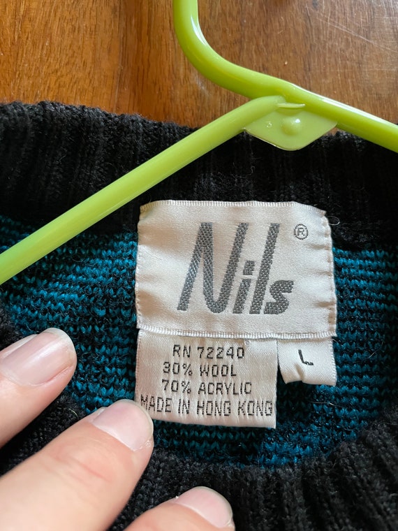 Vintage 80s Nils Nordic Pattern Wool Blend Ski Sweater Size Large Teal  Black -  Australia