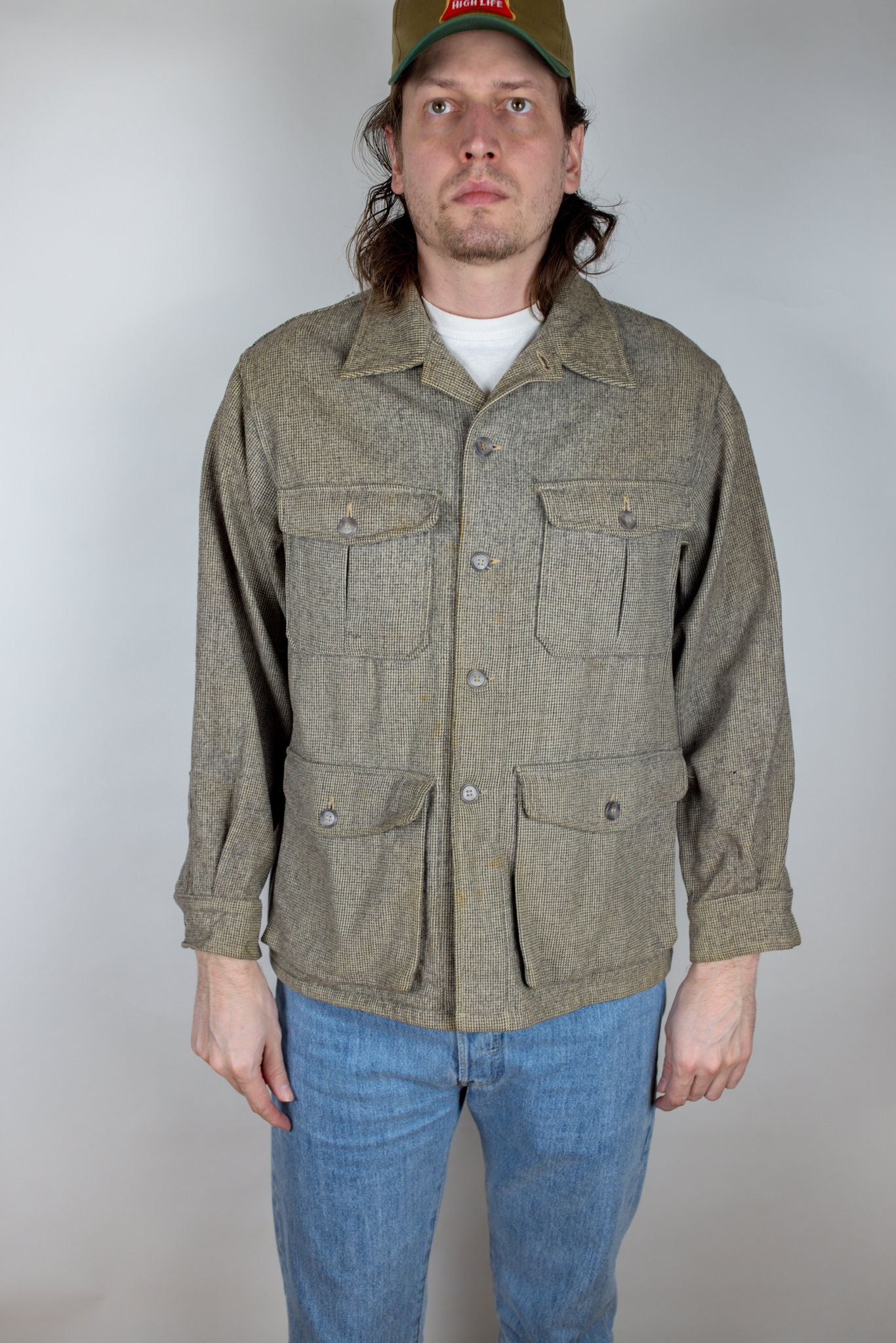 Vintage 40s-50s Woolrich Wool Tweed Field Coat Unlined Cruiser 