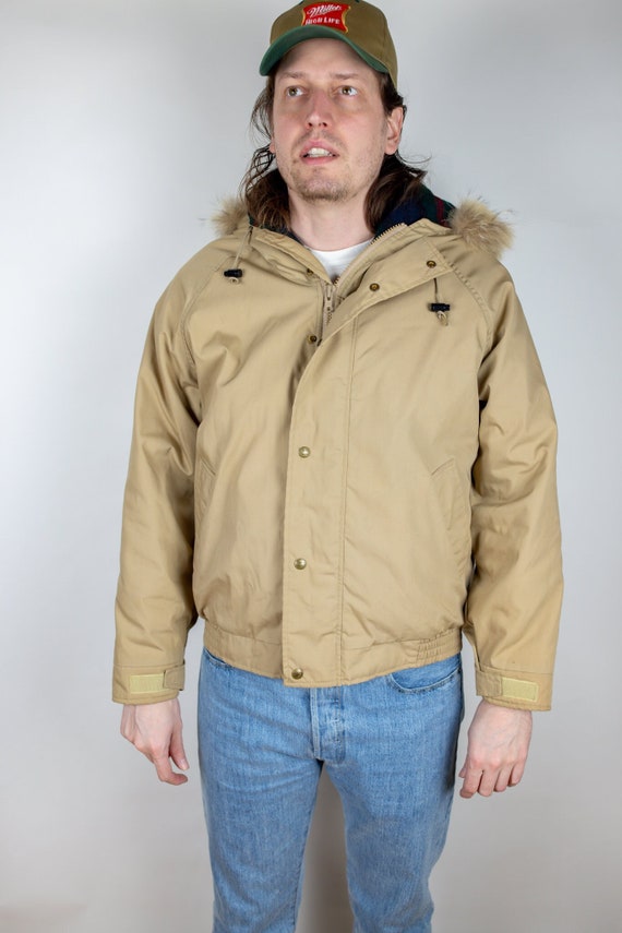 Vintage 60s Woolrich Wool Lined Coyote Fur Hood Ruff Winter Jacket
