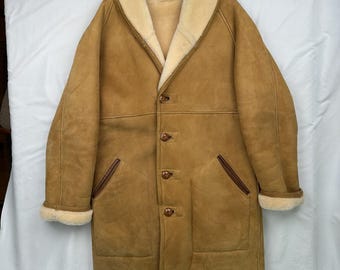 90年代風シープスキンロングコート、Lサイズヴィンテージシアリング