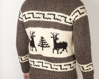 Vintage Kanata Hand Knit Deer Canadian Cowichan Full Zip Vintage Kanata Hand Knit Deer Canadian Cowichan Full Zip