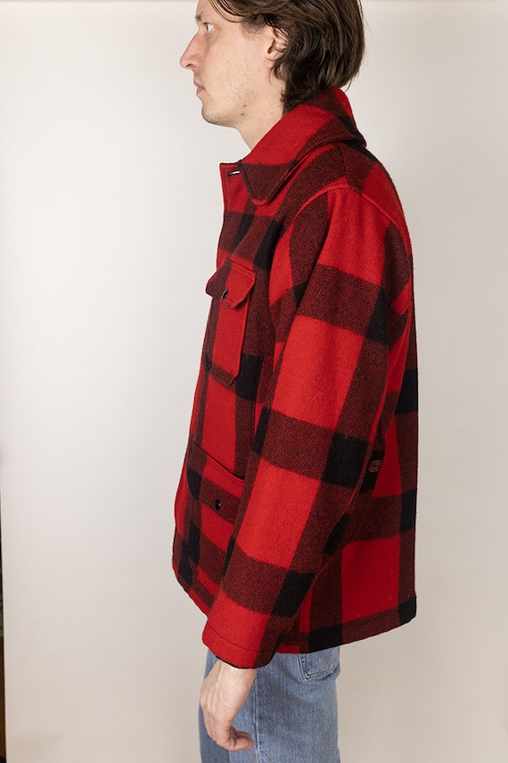 Vintage 60s Woolrich Lined Mackinaw Cruiser Wool Buffalo Check Red