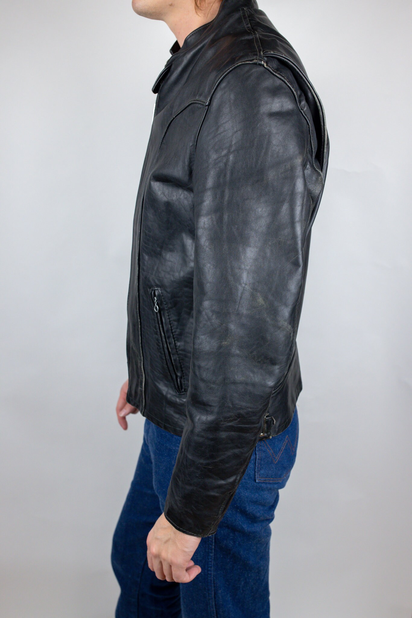 Vintage Schott 156 Leather Cafe Racer Motorcycle Jacket Black Size