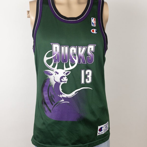 Rare Vintage Champion 1996 - 1997 NBA Milwaukee Bucks Glenn Robinson Big Deer Logo NBA Jersey Size 40