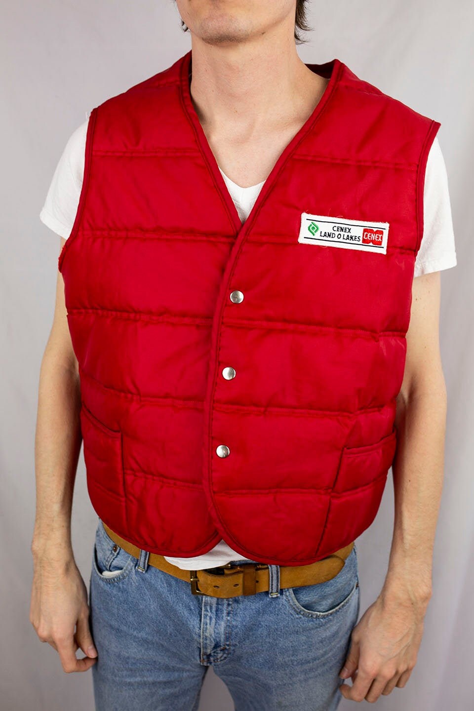 Vintage 80s Midwest Cenex Land O Lakes Red Puffer Work Vest Vintage 80s Midwest Cenex Land O Lakes Red Puffer Work Vest