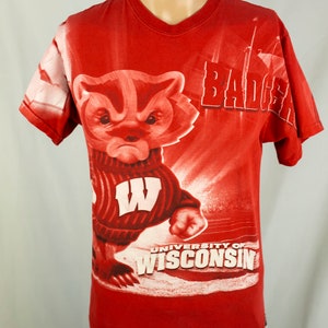 Vintage 90s University of Wisconsin Badgers Bucky Badger Camp Randall Stadium All Over Print T-Shirt Size M