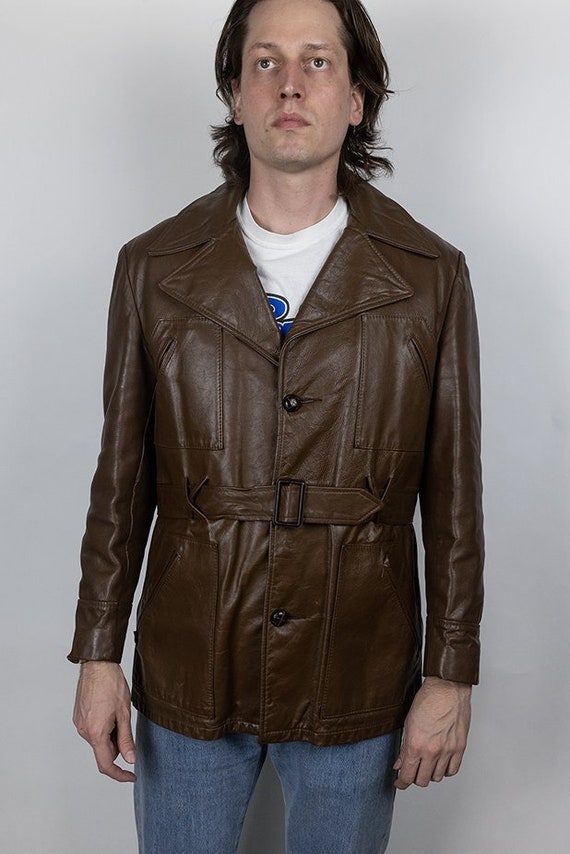 Vintage 70s Schott Leather Brown Belted Long Jacke