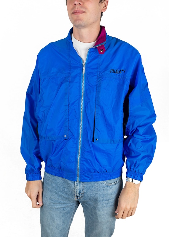 Vintage 90s Puma Full Zip Bright Blue Windbreaker 