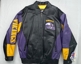 Vintage 90s NFL Minnesota Vikings Carl Banks G-III Leather Jacket Size XXL Deadstock New With Tags