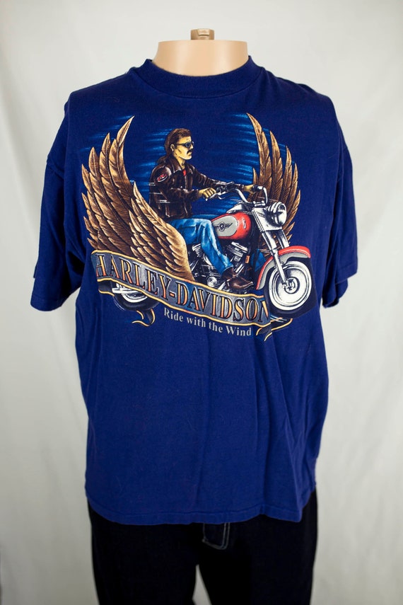 トップス 1994 Harley-Davidson Against the Wind Vintage 1994 Harley Davidson Ride With the Wind Eagle Wings Eau