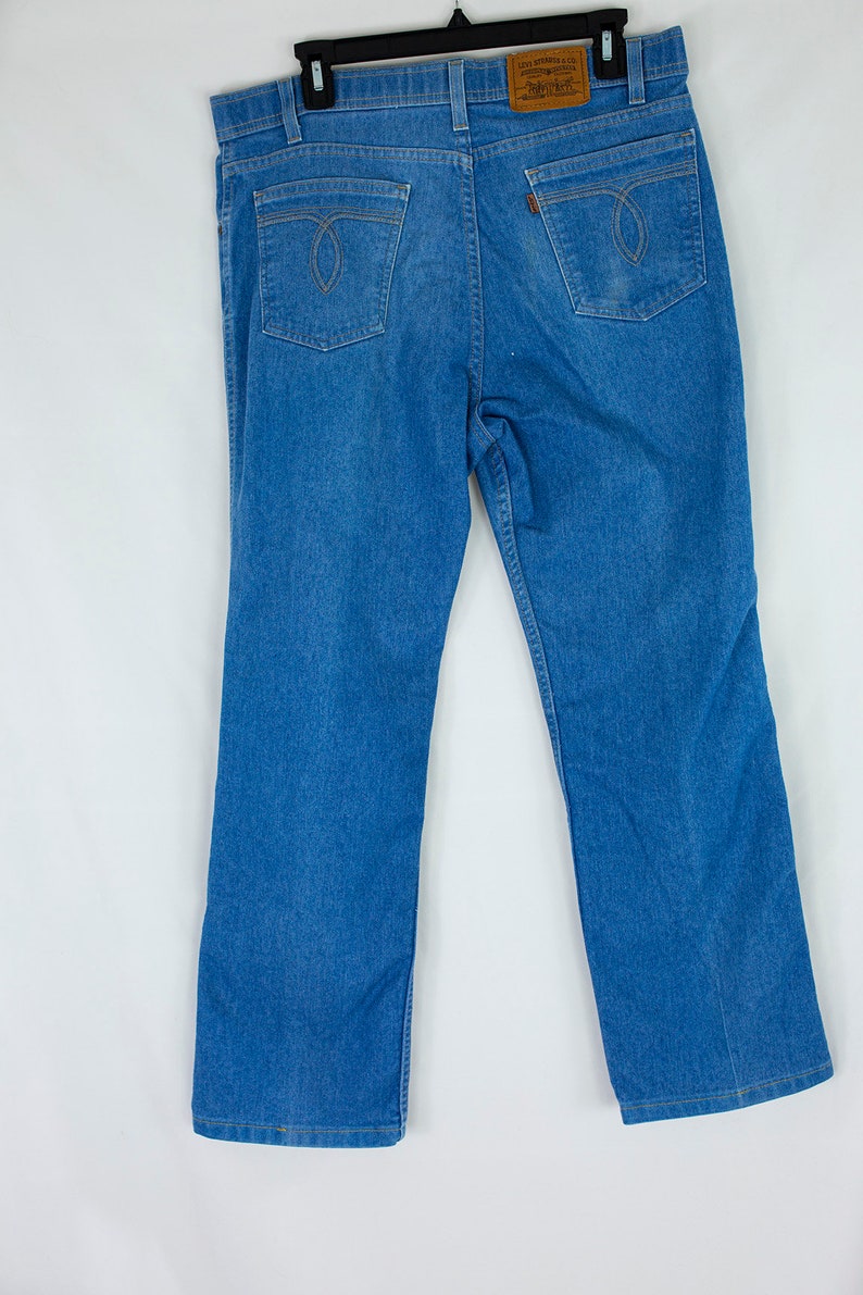 Vintage 70s Levi's 43415-4514 Brown Tab Straight Fit Medium Wash Soft Polyester Blend Jeans 36 x 32 Made in USA Levis image 2