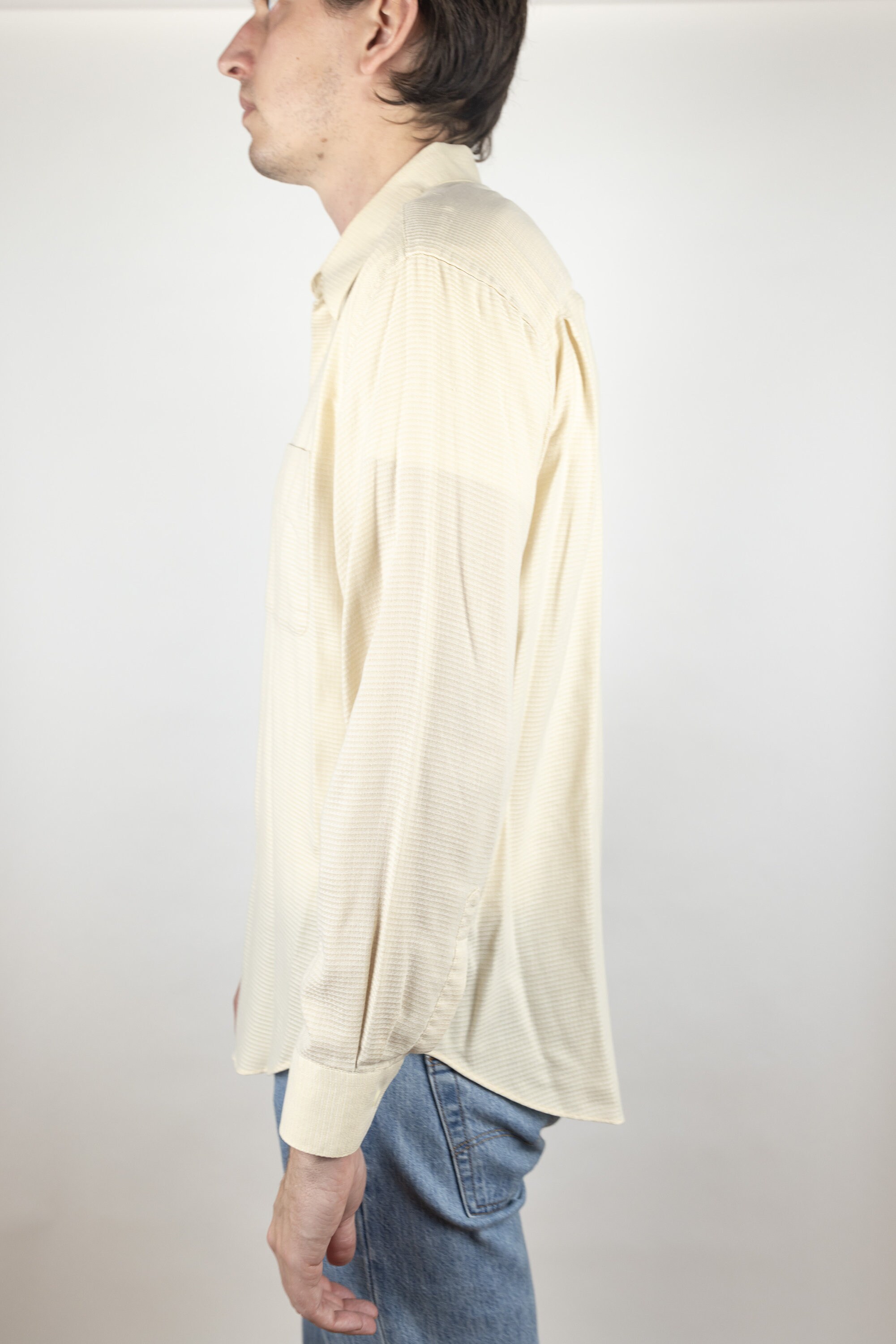 Vintage 90s YSL Yves Saint Laurent Silky Knit Casual Dress Shirt