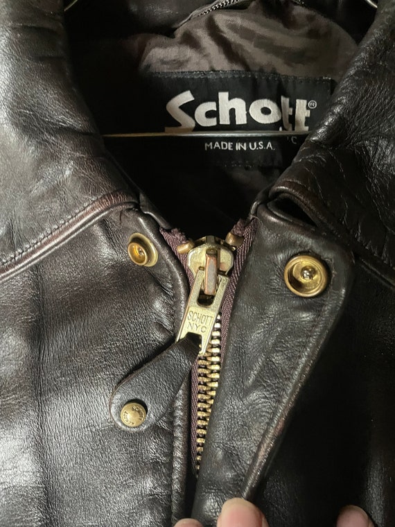 Vintage Schott 184SM Cowhide Leather Dark Chocolate Brown Bomber