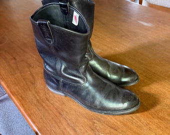 Vintage 80s Red Wing Pecos 500 Round Toe Cowboy Wellington Roper Vibram Sole Work Boots Size 14 B Union Made in USA