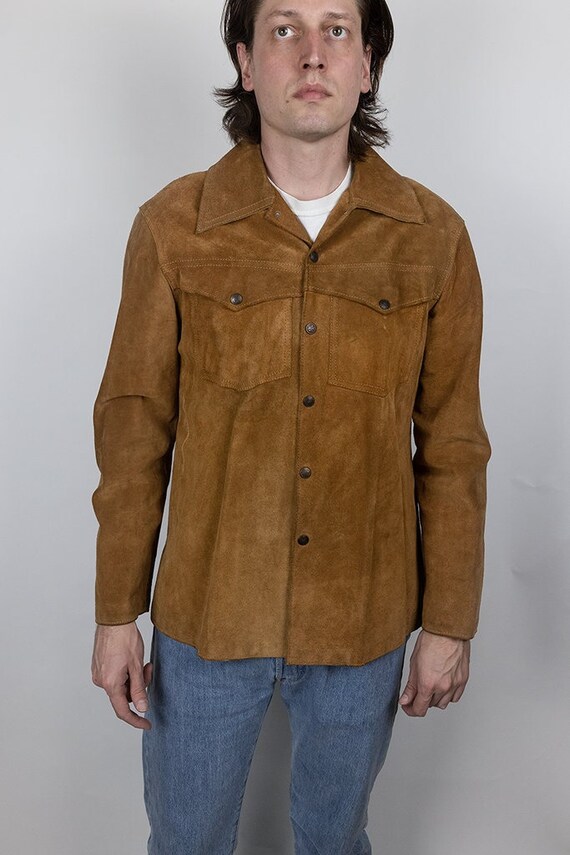 Vintage 70s Nubuck Suede Cowhide Leather Wheat Tan Mexican Western 