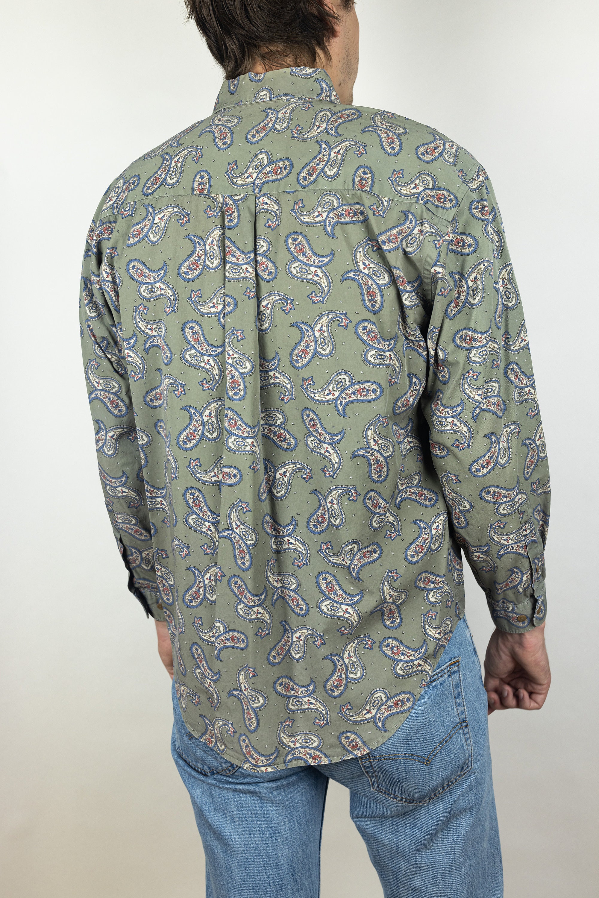 Dockers Pattern Vintage 1993 Dockers One Pocket Olive Drab Paisley Pattern Print Button ...