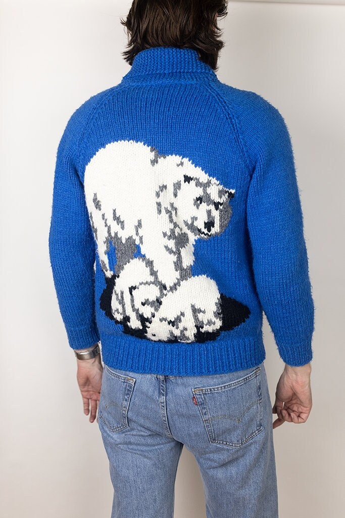 Vintage Polar Bear and Cubs Canadian Cowichan Full Zip Cardigan 
