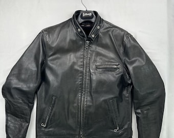 Vintage Schott 141 141L Cowhide Leather Cafe Racer Motorcycle Jacket Talon Zip Black Size 44L 44 Long Tall Large