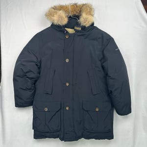 Vintage Woolrich John Rich & Bros. Arctic Parka Down Puffer Hooded Snorkel Real Fur Trim Jacket Coat Size Large Navy Blue