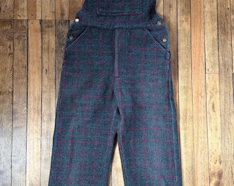 Peto de caza de lana vintage de Johnson Woolen Mills, estampado a cuadros Adirondack, talla XS, gris ventana, rojo y verde.