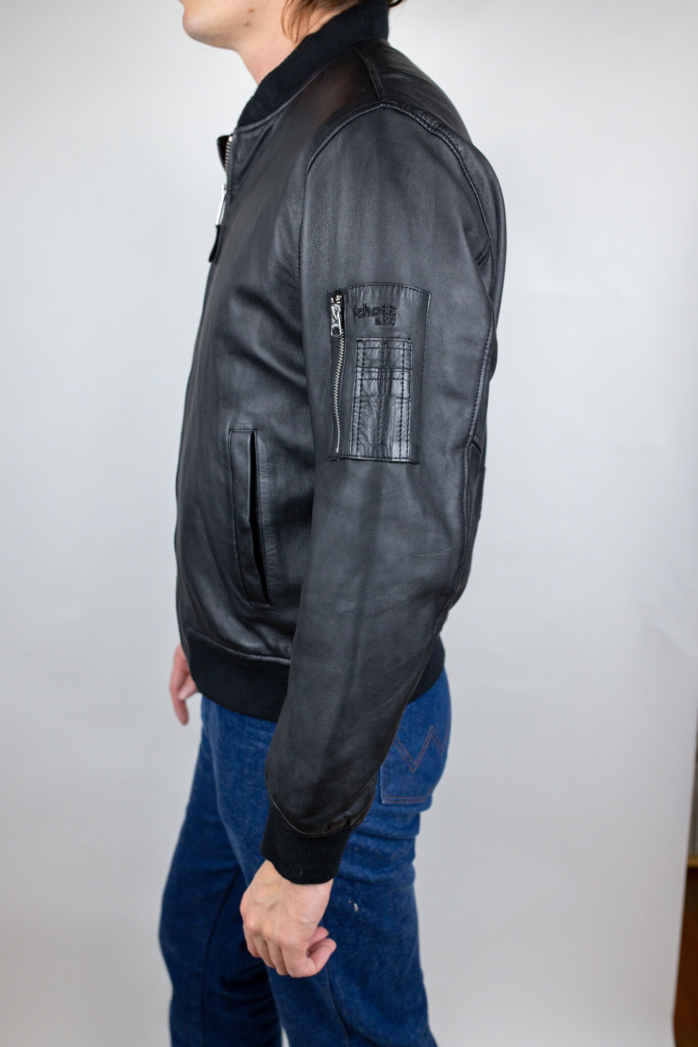 Vintage Y2K Schott MA-1 Leather Lambskin Black Bomber Flight Vintage Y2K Schott MA-1 Leather Lambskin Black Bomber Flight