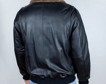 Vintage Eddie Bauer Lambskin Leather Down Bomber Jacket Fur Collar
