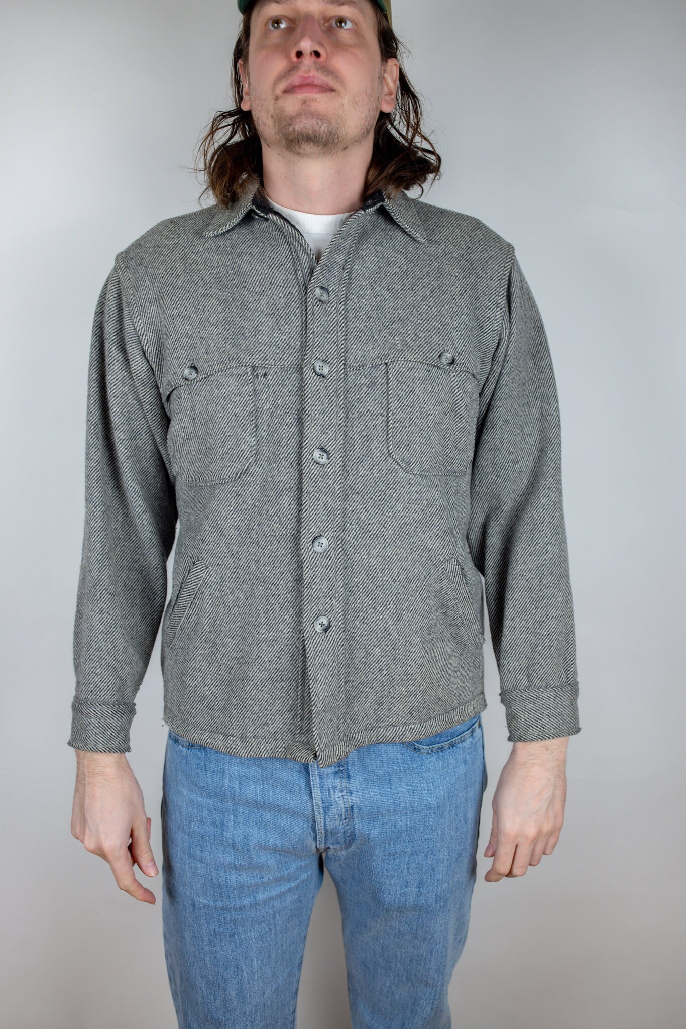 Vintage 70s Woolrich Long Sleeve Button Down Tweed Wool Double 