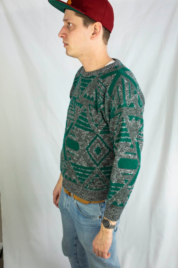 Kleding Gender-neutrale kleding volwassenen Sweaters Vintage jaren '80 Abstracte Trui Groen Groen Zwart Zilver 