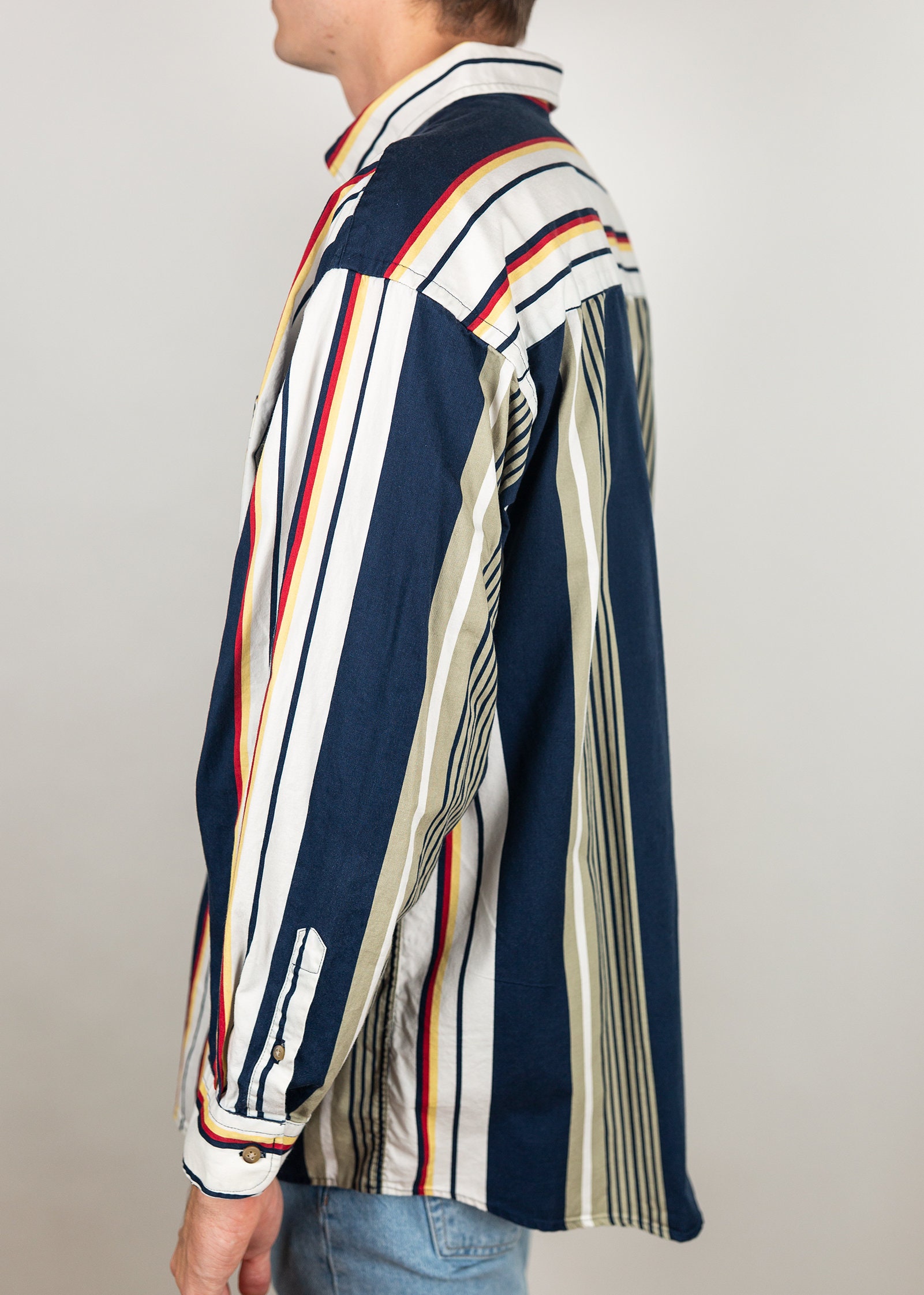 Vintage 90s Y2K Trader Bay Asymmetric Nautical Barcode Stripe