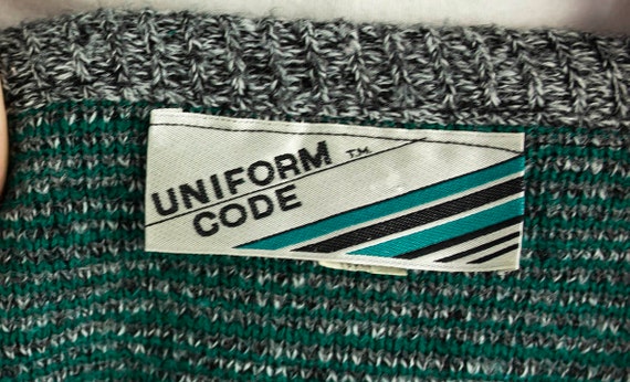 Vintage 80s Uniform Code Abstract Geometric Teal … - image 4