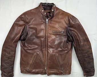 Vintage Schott 141 Cowhide Leather Cafe Racer Motorcycle Jacket Brown Size 42 Medium-Large