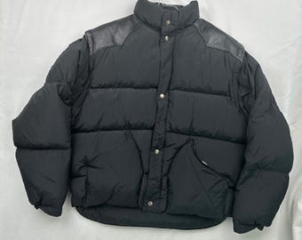 Vintage Schott NYC Down Puffer 909D Convertible Vest Leather Western Yoke Jacket Coat Size Large Made in USA