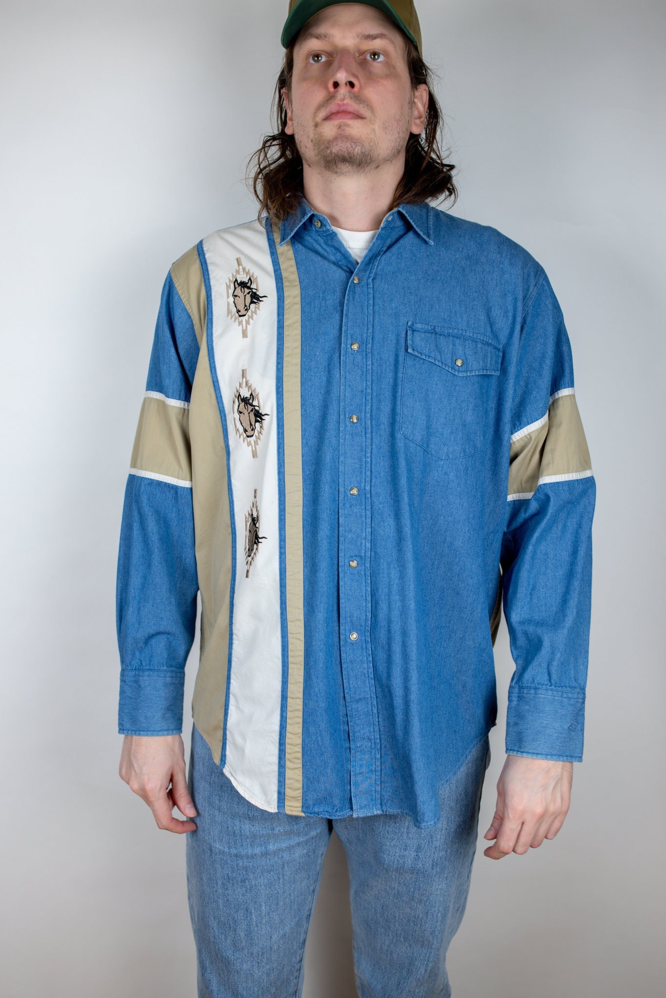 トップス 50s Bar C\" DENIM WESTERN SHIRT Vintage 50s USA H Bar C Denim Western Shirt M L Blue | eBay