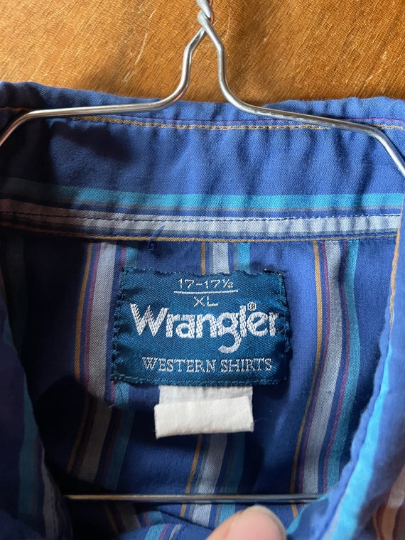 Vintage 90s Wrangler Blue Striped Pearl Snap Western Shirt Size