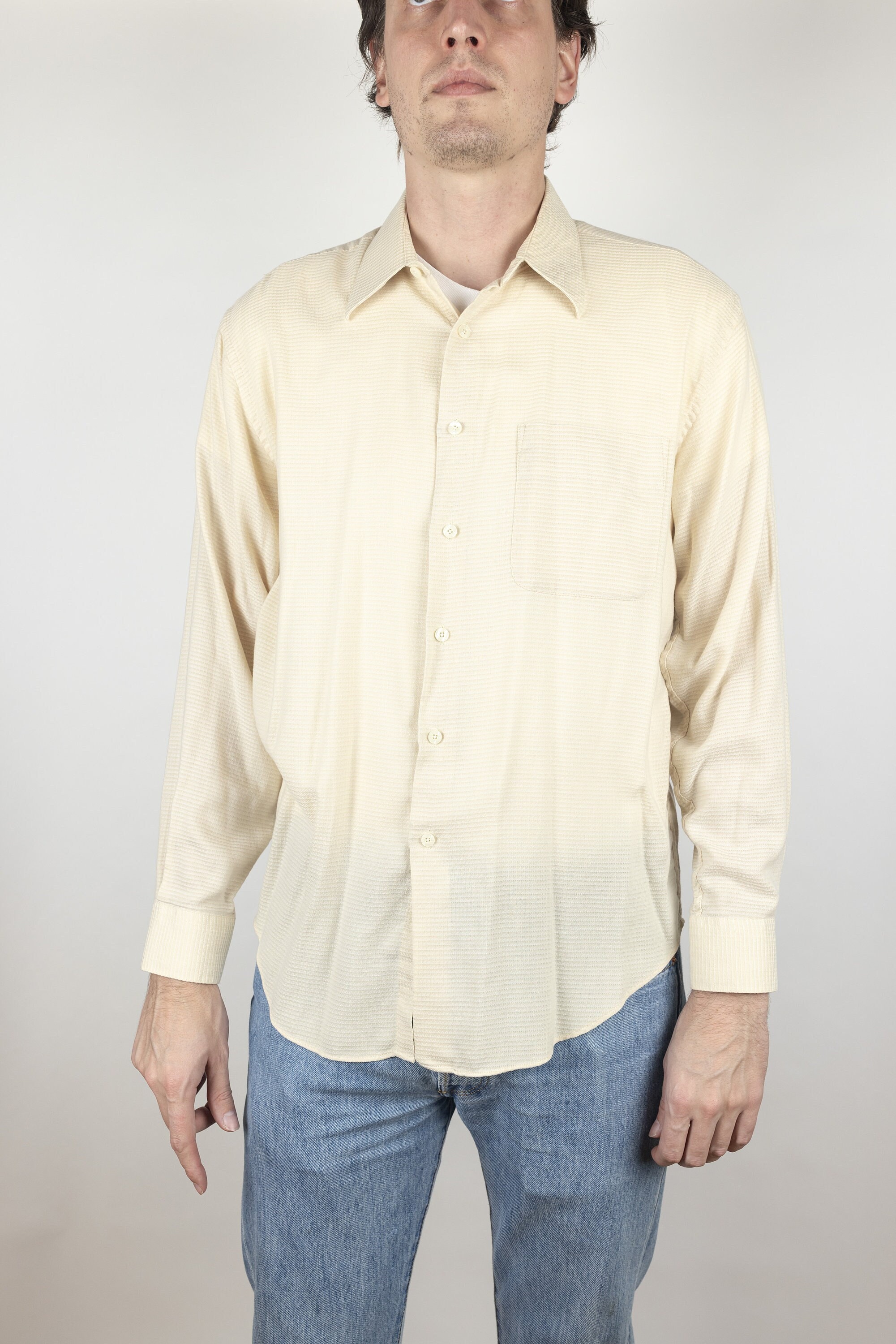 トップス 90s~ Yves saint laurent dress shirt Vintage 90s YSL Yves Saint Laurent Silky Knit Casual Dress Shirt