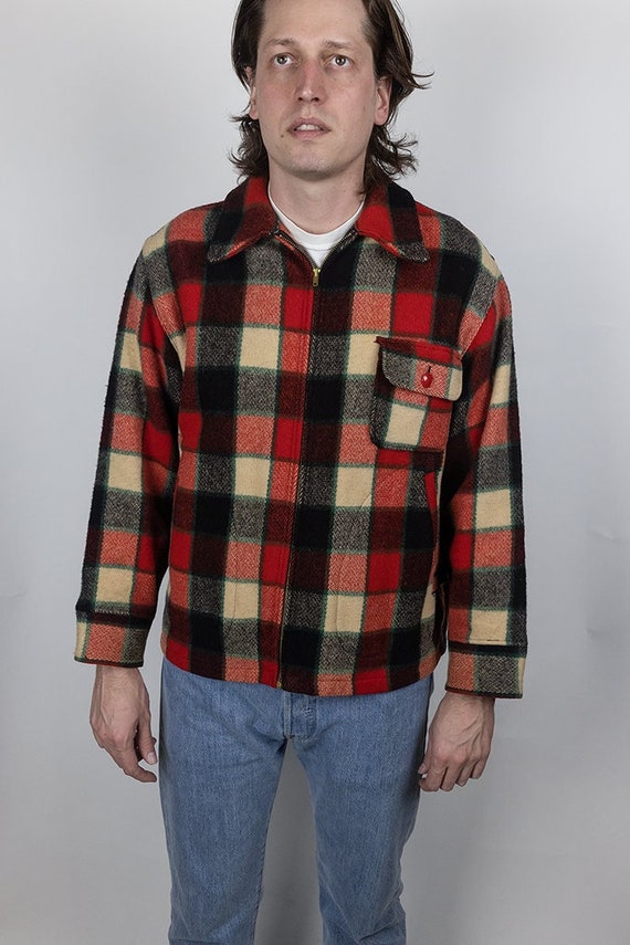 Vintage 50s Woolrich Wool Red Beige Black Lumberjack Plaid Hunting 
