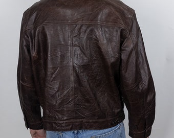 Vintage 90s Eddie Bauer Brown Leather Type 3 Trucker Jacket