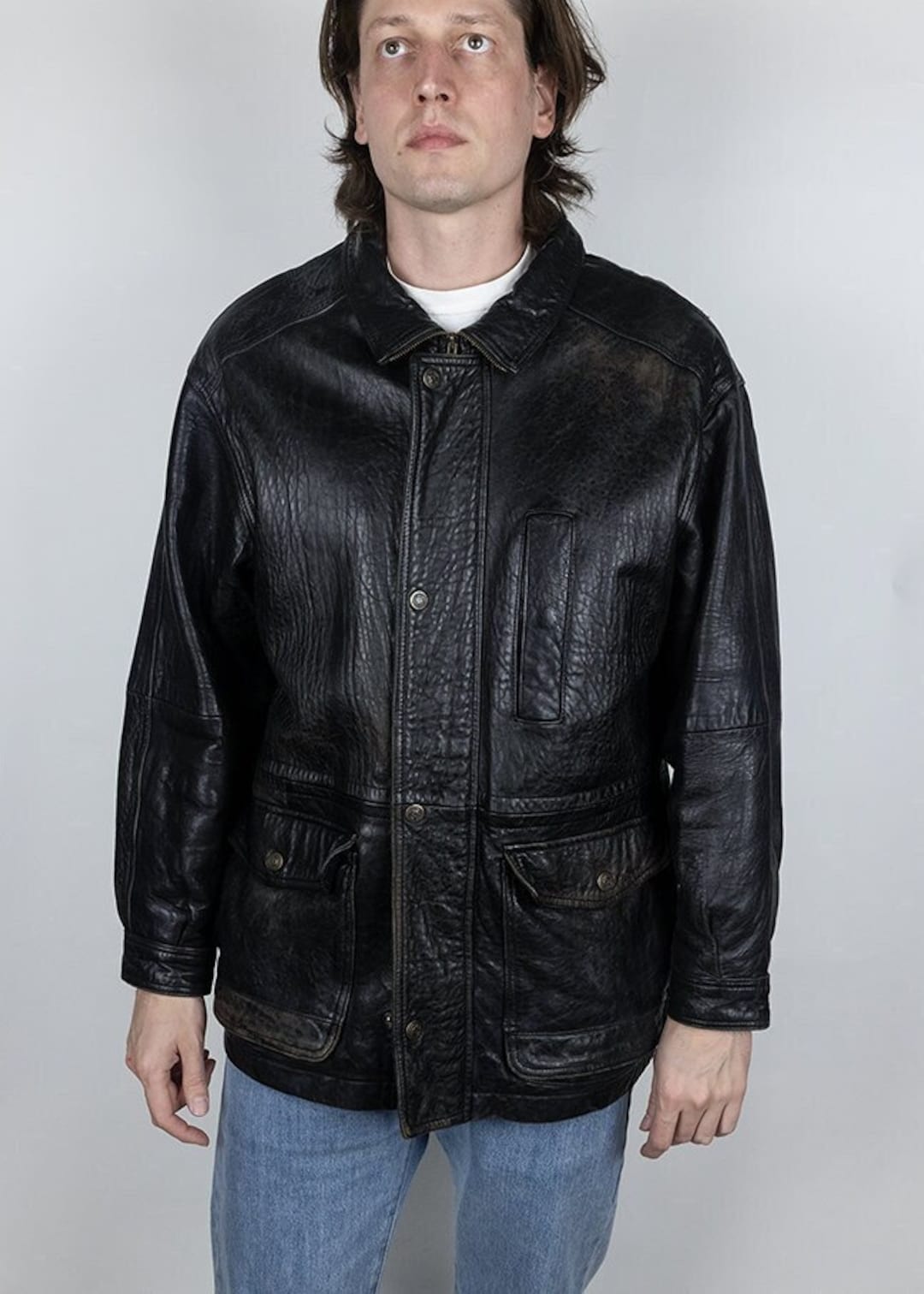 Vintage Field and Stream Black Leather Hunting Field Coat Barnstormer Size Medium to Large Etsy