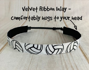 7/8" VOLLEYBALL Headband / Gift for Volleyball Player / Adjustable Nonslip Headband / Button Headband Option by Busy Bee Headbands