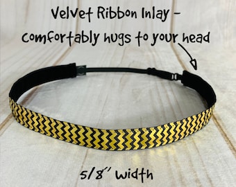 5/8" GOLD & BLACK CHEVRON Headband / Adjustable Nonslip Headband / Workout Headband / Button Headband Option by Busy Bee Headbands