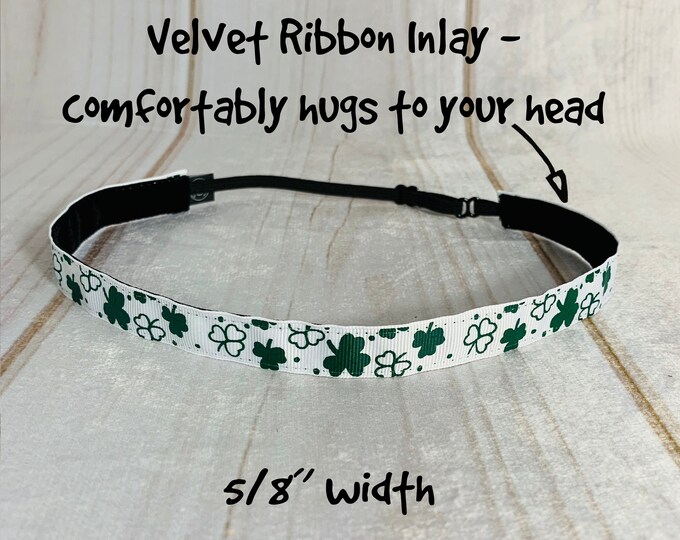 5/8" SHAMROCK Headband / St. Patty's Day Headband / Lucky Clover Adjustable Nonslip Headband / Button Headband Option by Busy Bee Headbands