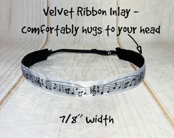 7/8" MUSIC NOTES Headband / Gift for Music Lover / Marching Band Gift Idea / Nonslip Headband / Adjustable Headband /