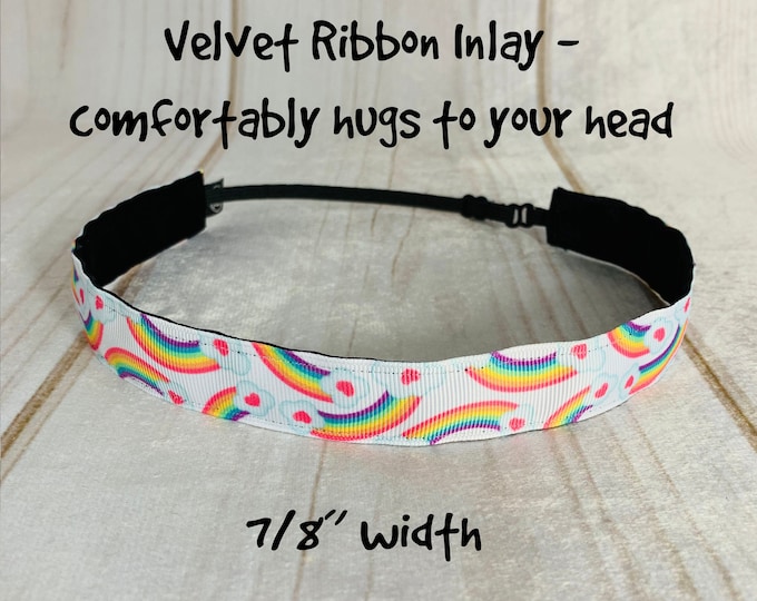 7/8" RAINBOW Headband / Gift for Young Girl Tween / Adjustable Nonslip Headband / Button Headband Option by Busy Bee Headbands